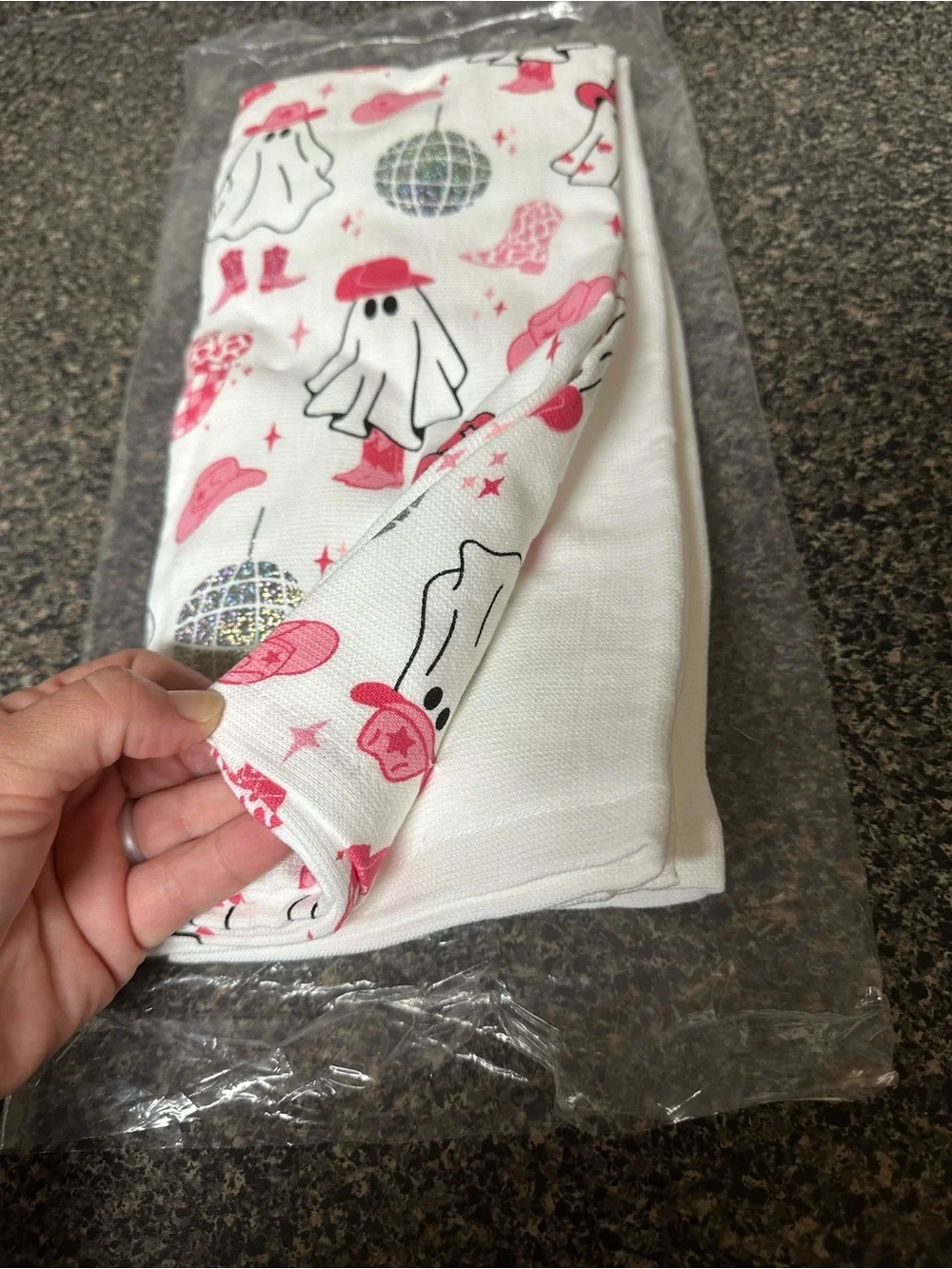 Isaac Mizrahi Let’s Go Ghouls Disco Ball Cowgirl Ghost Set Of 2 Kitchen Towels